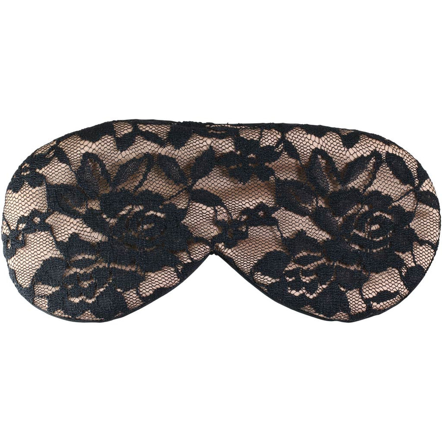 sleep mask that is satin with  Black lace on top. Beautiful light weight sleep mask. Has flat band that does not damage hair 