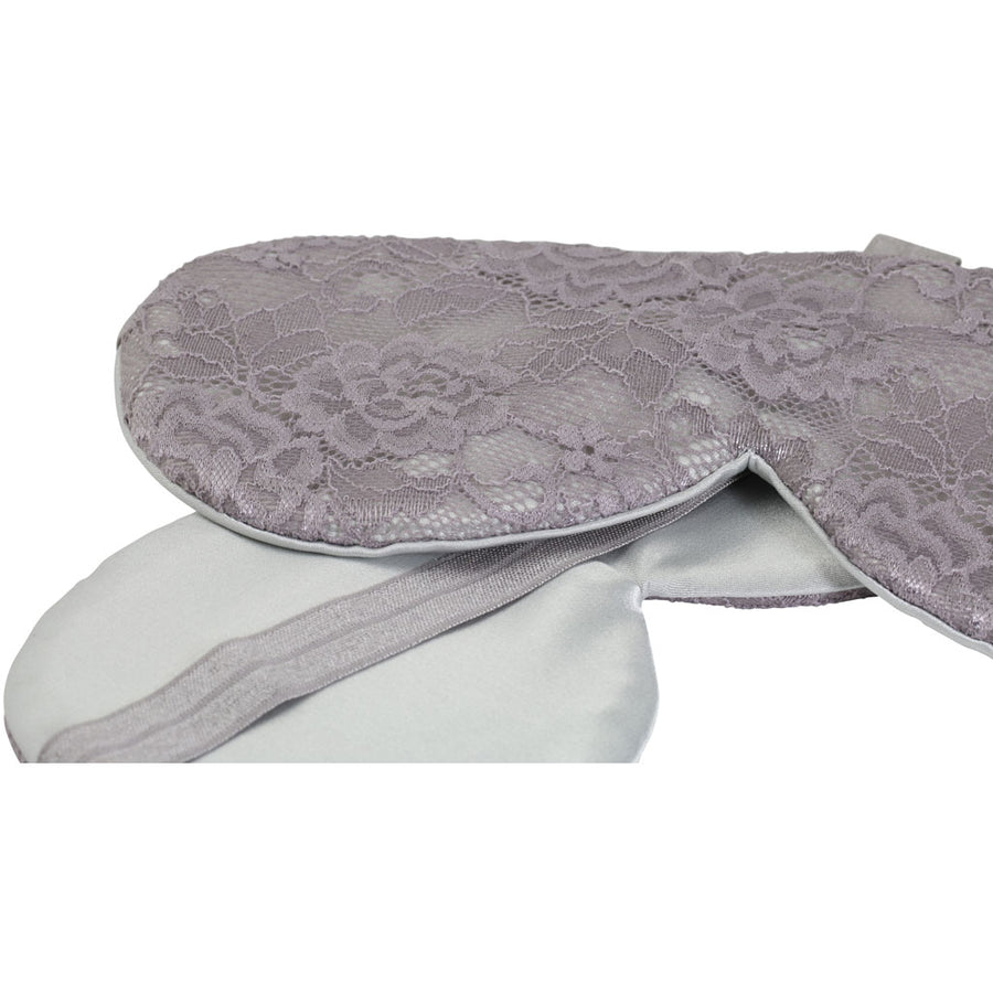 Both sides of sleep mask. Soft lace and materials and a soft elastic band.