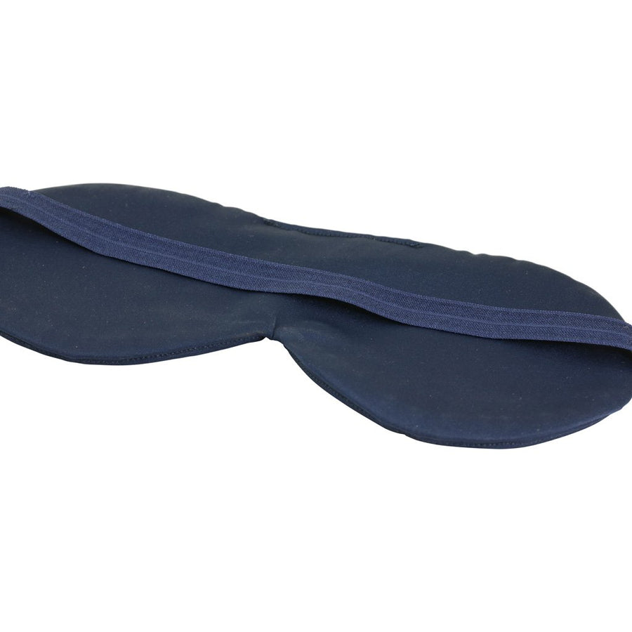 picture of the satin navy and lace sleep mask. The backing will not dent your hair