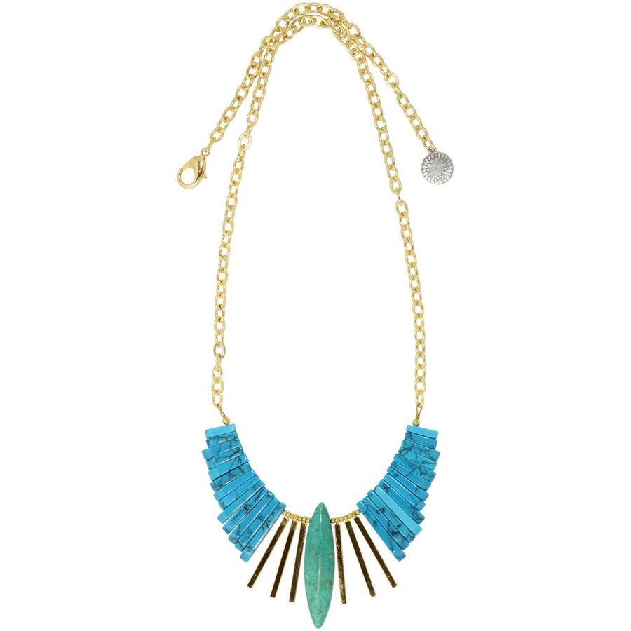 The gold Blue resin and turquoise stone necklace