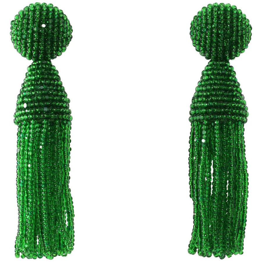 Stunning green earrings called the Beaded tassels.